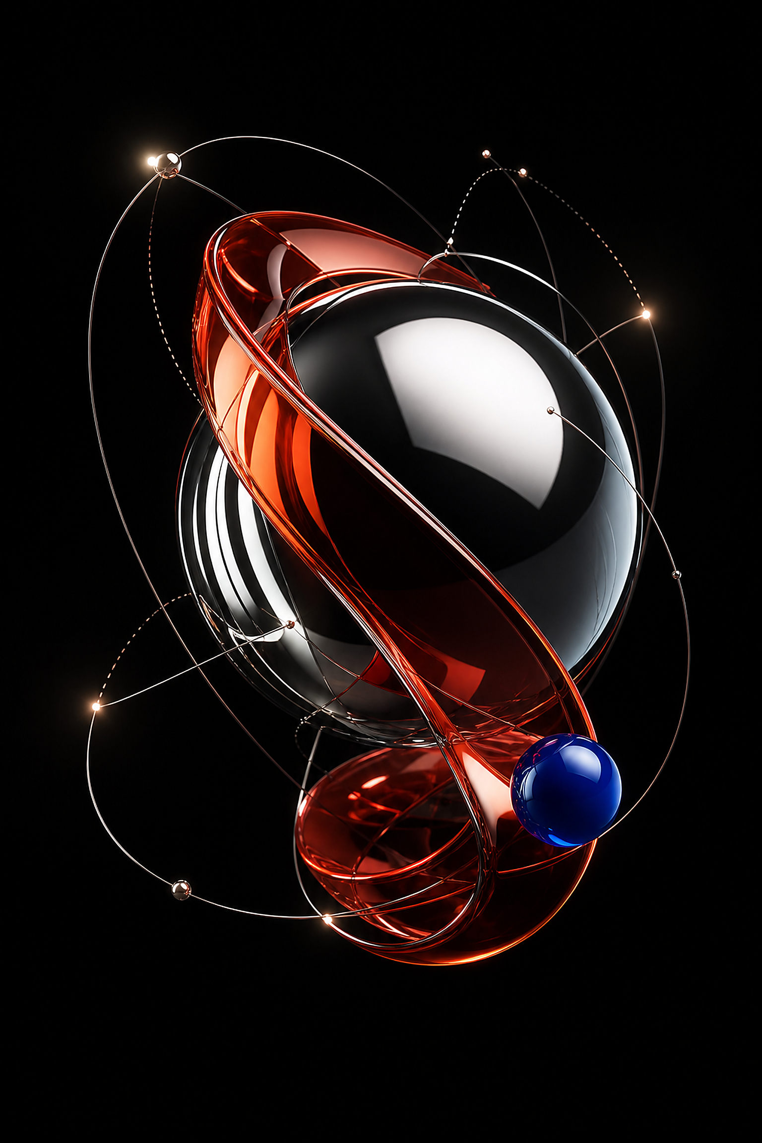 Abstract chrome and glass digital sculpture